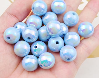 Shiny AB Plated Acrylic Beads,LightBlue Round Gumball Bubblegum Bead,16mm,Charm Bead for Keychain,Loose Beads For Jewelry Making DIY Finding
