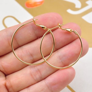 Round Hoop Earrings,4Pcs/10pcs 18K Gold plated Round Leverback Earrings Hooks 35mm, Gold plated Brass Earring Hoop Components