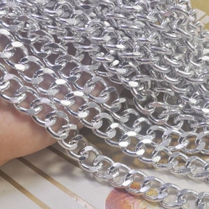 Große Bordsteinkette, 3,3 ft (1m) Silber Ton Aluminium dicke Bordstein Kette ungelötet Links 13x16mm