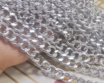 Large Curb Chain,3.3 ft (1m) Silver Tone Aluminium Thick Curb Chain Unsoldered Links 13x16mm