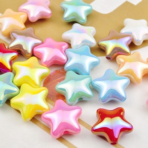 20Pcs Mixed Star Shaped Acrylic Beads,Pearlescent Charm Beads,Bubblegum Beads,Star Bead for Keychain，Pen,beading, craft, jewelry, supplies