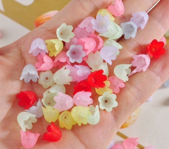 7x10mm Bell Flower Beads in Frosted Acrylic, Two Color Mixes