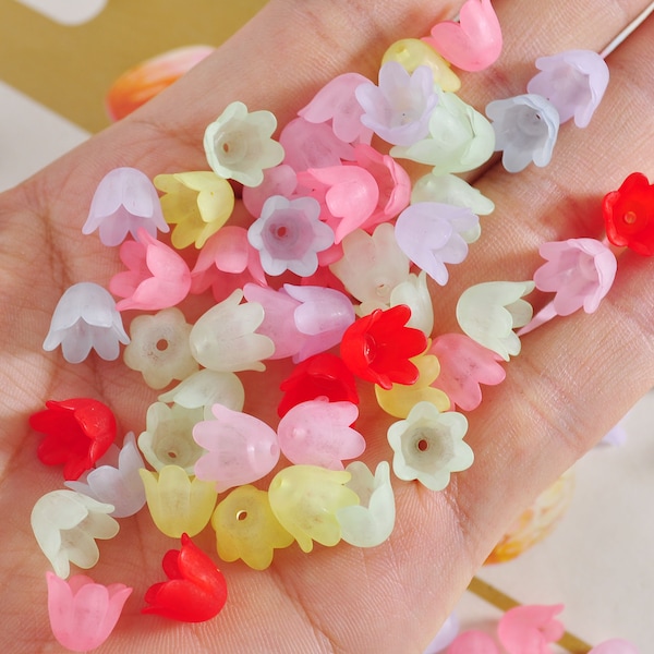 100Pcs bell flower bead caps,acrylic bead ends,Frosted Lucite Flower Cap Beads,Lucite bell flower acrylic tassel caps,Jewelry Supply,11x8mm