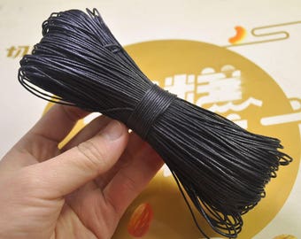 Cordón encerado, 65 metros, negro, 1 mm. Cordón de algodón encerado, para pulseras, collares y macramé. -- VC32