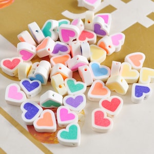 Weiße Polymer Clay Perlen,10mm Herz förmige Perlen,Bunte Herzperlen, Regenbogen Perlen, Schmuckperlen Armband Perlen,40 Perlen