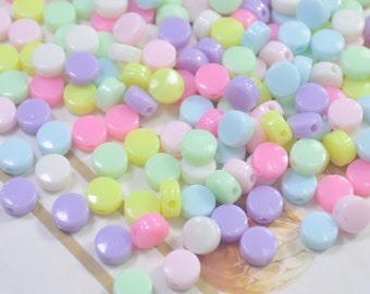 Flat Round Beads,8mm Pastel Round beads, Acrylic or Resin Beads,Mixed Color beads,150 pcs set