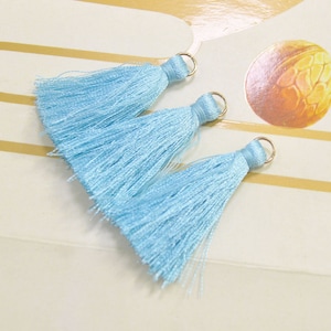 20 Pieces 40mm Silk Tassel with Gold Plated Jump Ring, Jewelry Tassels, Tassel Pendant Charm, Wholesale Tassels, Light Blue Color, V18#