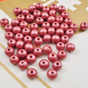 50/100Pcs Deep Pink wood beads,10mm Round Pearlescent wooden beads, Spacer bead,Loose beads,Hand Made,DIY Bracelet Necklace Jewelry Findings
