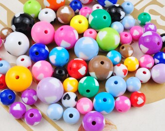 Mixed Acrylic Heart Beads,Heart Gumball Bubblegum Beads,12mm,15mm,20mm,Charm Beads for Keychain,Loose Beads For Jewelry Making DIY Findings