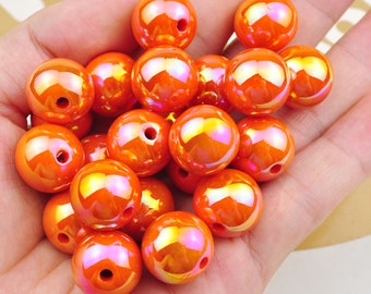 Shiny AB Plated Acrylic Beads,Orange Round Gumball Bubblegum Beads,16mm,Charm Beads for Keychain,Loose Beads For Jewelry Making DIY Findings
