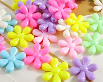 Cuentas de flores, cuentas de flores de 24 mm, cuentas acrílicas, cuentas de colores surtidos, cuentas de flores en tonos pastel, juego de 100 piezas