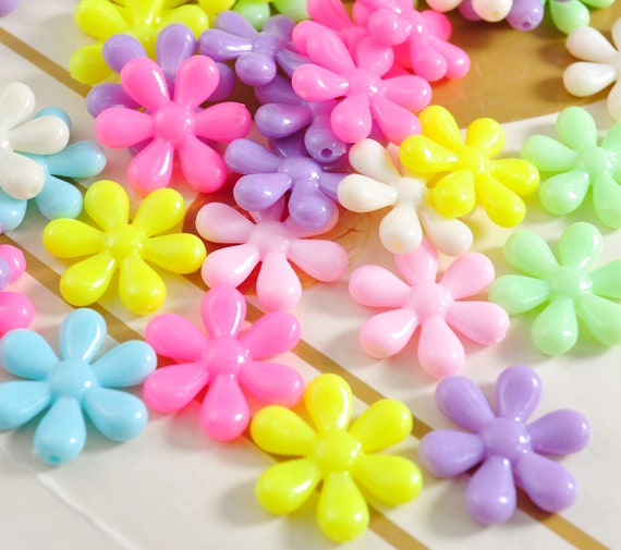 Flower Beads,24mm Flower Beads, Acrylic Beads,Mixed Color beads,Pastel  Flower Beads,100 pcs set