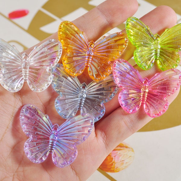 20 piezas de juego, AB mariposa de acrílico transparente, cuentas de mariposa, joyería de mariposa haciendo bricolaje, 41x31mm