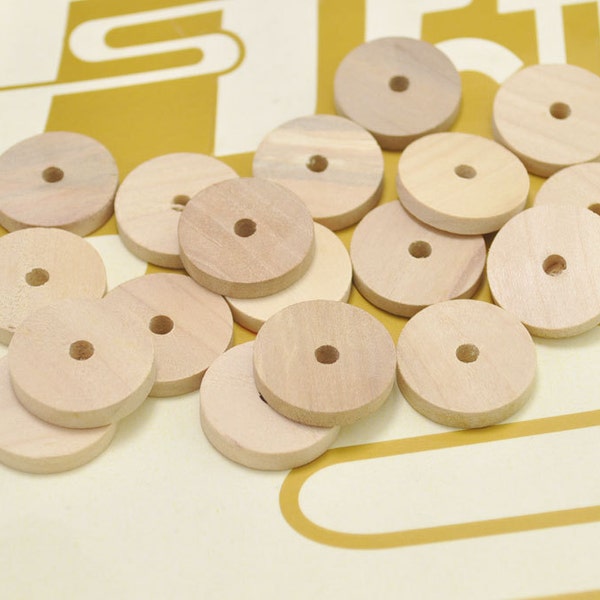 30pcs 20mm Flat Round Wood Bead Pendant,Natural Wood Circles Wooden discs Unfinished round disk Bead, Middle hole handmade bead supplies
