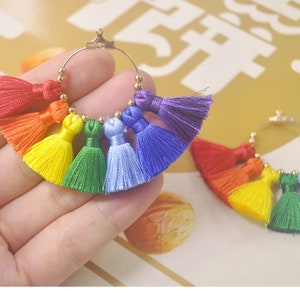 2/4/6/10pcs Fan tassels,rainbow tassel, Silk Tassel earrings,Boho earrings,tassel earrings,hoop earrings,jewelry supplies --VC03#