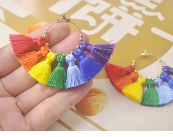 2/4/6/10pcs Fan tassels,rainbow tassel, Silk Tassel earrings,Boho earrings,tassel earrings,hoop earrings,jewelry supplies --VC03#