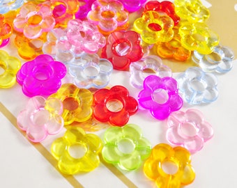 Transparent Flower Beads,18mm Flower Beads, Acrylic or Resin Beads,Mixed Color beads,Pastel Flower Beads,100 pcs set