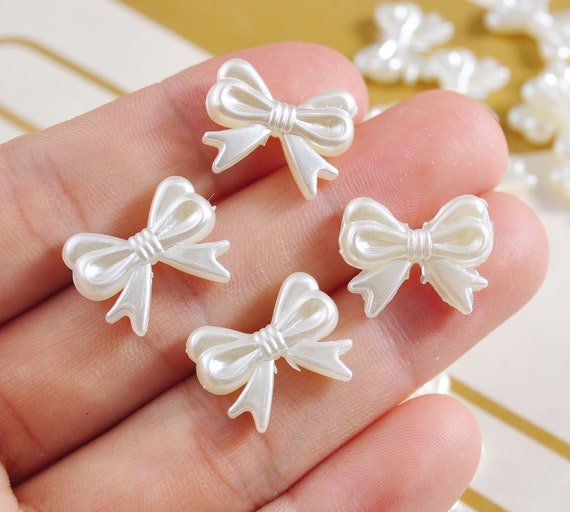 50pcs/100pcs/200pcs Small White Bows,bow Beads,acrylic Ribbon Bow Beads,abs  Pearl White Bow,acrylic Ribbon Bow Beads,jewelry Supply,19x14mm 