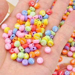100-500Pcs 7mm Contas de Números, Contas de Números Brancas de Acrílico Redondas Coloridas, Contas de Números Brancas Redondas Pequenas, Contas Espaçadoras, Artesanato Infantil, Contas de Joias