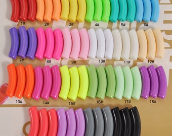1/6/12/18/30Pcs 32x8mm Acrylic Bamboo Beads 22 Colors Curved Tube Beads,Acrylic Curved Tube Beads for Bracelet Making