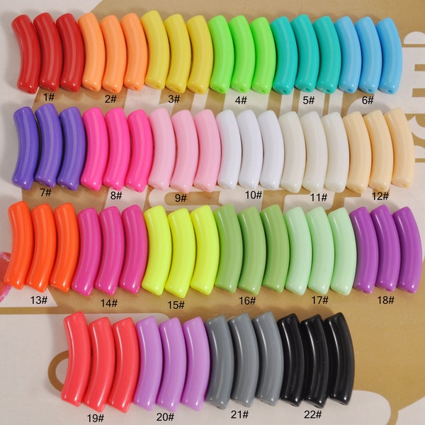 1/6/12/18/30Pcs 32x8mm Acrylic Bamboo Beads 22 Colors Curved Tube Beads,Acrylic Curved Tube Beads for Bracelet Making