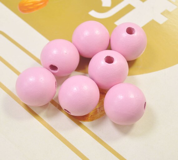 25Pieces inch Pink round wooden beads,necklace beads, Painted wood  bead,Wood Spacer Bead,Jewelry Supplies
