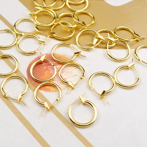 10 Stück 14mm Ohrring, 18K Runde Gold Creolen, 18k Gold Creolen, hypoallergen, Schmuck Handgemacht