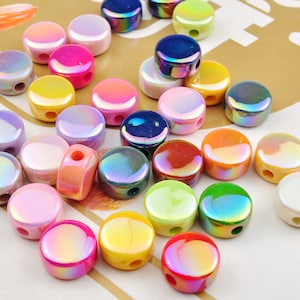 20 Mixed Round Coin Acrylic Beads,Pearlescent Charm Beads,Bubblegum Beads,Flat Round Bead for Keychain，Pen,beading, craft, jewelry, supplies