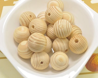 Round wood bead ,50 pieces Unfinished Natural wooden beads,Wooden Ball,Stripe Beads,DIY Wood Crafts-- 24mm
