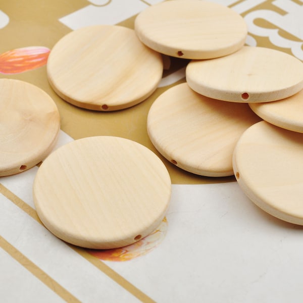 20Pcs Flat Round Natural Wood Bead,Large Raw Wood Circles Wooden Discs Unfinished Round disk Bead,Handmade Bead Supplies 45x5.5mm