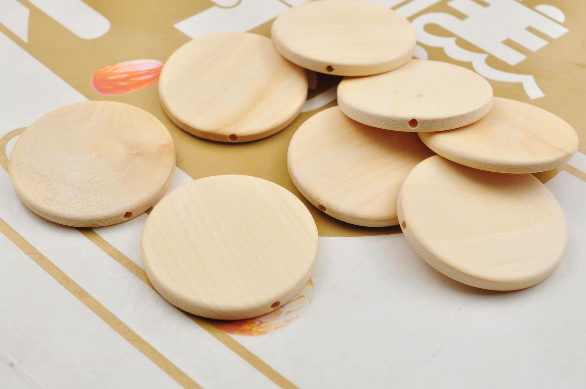 20Pcs Flat Round Natural Wood Bead,Large Raw Wood Circles Wooden Discs Unfinished Round disk Bead,Handmade Bead Supplies 45x5.5mm