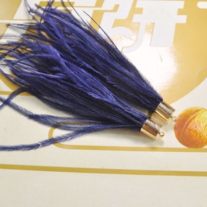 2pcs Navy Blue Ostrich Feather Tassel Pendant, Ostrich Feather Earring Pendants ,Gold Metal Cap, Ostrich Feather Necklace Pendant.