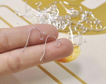100Pcs Silver Plated Hook Earwire,metal earring,ear hook, flat fishhook with 2mm ball, Fish Hook, DIY Earring, Earring Findings,Wholesales