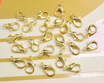 100Pcs Gold Lobster Clasps / Claw Clasp / Lobster Clasps / 12x7mm / Metal Clasps Necklace or bracelet Making Supplies