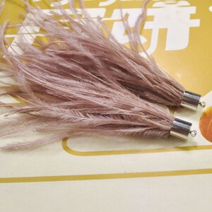 2pcs Coffee Ostrich Feather Tassel Pendant, Ostrich Feather Earring/Necklace ,Silve Metal Cap,Feather Tassels for Jewelry Making.