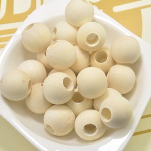 50 pieces Large Wood beads,Round Unfinished Natural Wooden Beads,round ball beads,10mm Big Hole Middle--25x23mm