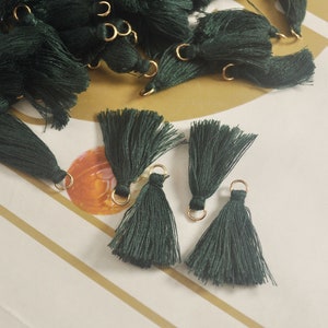 Deep Green Tassels,30/50/100 Pcs Handmade 30mm Cotton Mini Tassels with Gold Jump Rings,Fringe,Trim,Jewellery Tassels