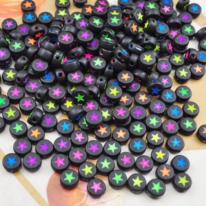 200 pcs set,Black Tiny Flat Round Beads,7mm Acrylic Star Bead Pendants, Acrylic Beads,Mixed Color Star beads