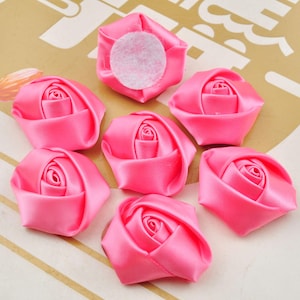 Watermelon powder Satin Roses,Flat Back Satin Ribbon Rose Flower，wedding bouquets，Brooch Bouquets,Hair Accessories,Handmade Rolled Rosettes