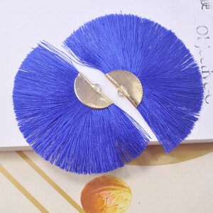 2Pcs Royal blue Fan tassel,Silk Fan Tassel,Silk Tassel,Large Fan Tassel in Gold Crimps,Fashion Fan Tassel for Earrings,75x40mm-VC15#