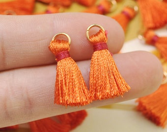 Small Silk Tassel,20pcs 0.9" Orange Mini Tassels,earring tassels,tassel accessories,tassel pendant charm,DIY Craft Supplies