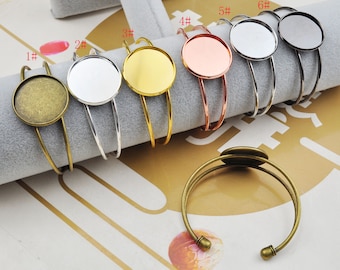 Bracelet Bangle,25mm Round Bracelet Trays,Cuff Bezel Bangle,Cuff Bracelet Blank,GunBlack,Rose Gold, Silver,Deep Silver,Gold, Bronze Bracelet