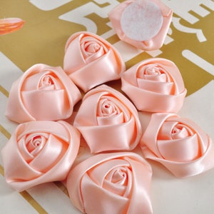 2-50 It peach Satin Roses,Flat Back Satin Ribbon Rose Flower，wedding bouquets，Brooch Bouquets,Hair Accessories,Handmade Rolled Rosettes