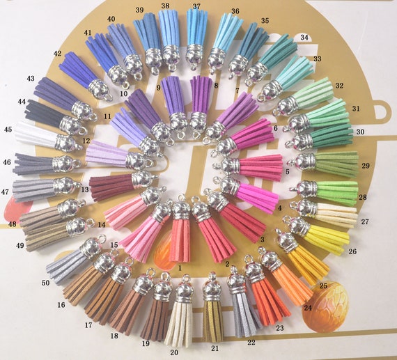 Faux Suede Tassels - Silver Top - 50pcs -Faux leather tassels - Bulk - Wholesale - Crafts - 37x10mm