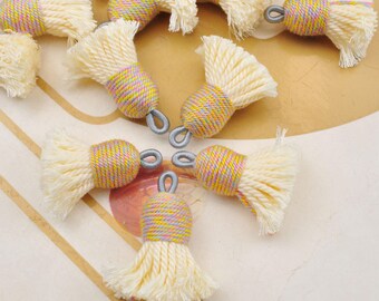 Reliure en cordon de coton de couleurs mélangées de haute qualité, pompons en coton torsadés crème, pompons courts et épais, bohème, pompons boucles d'oreilles/colliers/bracelets
