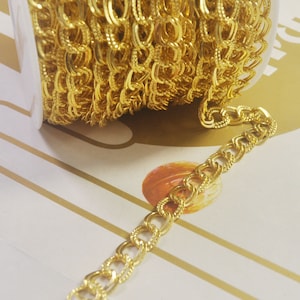 10Yards Golden Plated Iron Double Link Twisted Oval Textured Cable Chain，DIY jewelry craft supplies 9X10mm