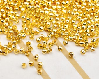 50 perles rondes facettées faites main en or de 2,5 mm, or 18 carats, perles en or 18 carats. Perles d'espacement 18 carats, perles rondes pour la fabrication de bijoux