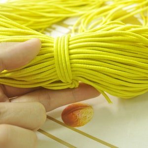 5 meters 2.5mm round elastic cord,Yellow Stretch cord, stretch elastic string,Beading Cord,DYI masks, jewellery,Nylon wrapped Rubber.