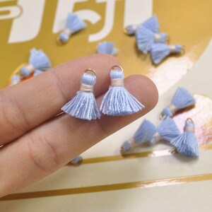20pcs 1.5cm Cotton tassel,Mini Tassels,Tiny Mini tassels,light blue tassel,Bracelet/ Earring Charms,Gold Jump ring,Tassel for Jewelry, VH27