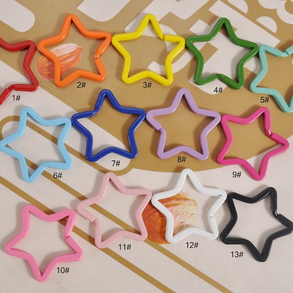 13 colori, 20pcs Star Split Key Rings, colori portachiavi, split portachiavi anelli, Star Key Ring Findings, Star portachiavi anelli 35mm